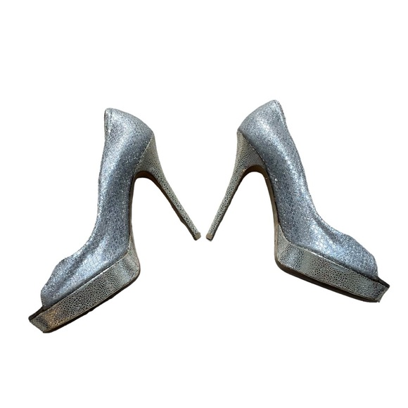 Jimmy Choo Peep Toe Platform Stiletto Glitter Sparkly Heel Womens 40 / US 10 - Picture 6 of 9